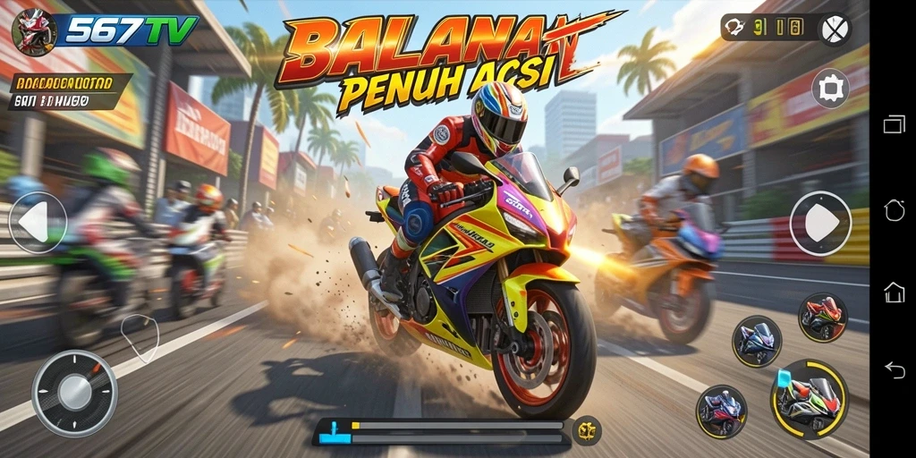 Tampilan gameplay balapan motor yang mendebarkan di 567TV.
