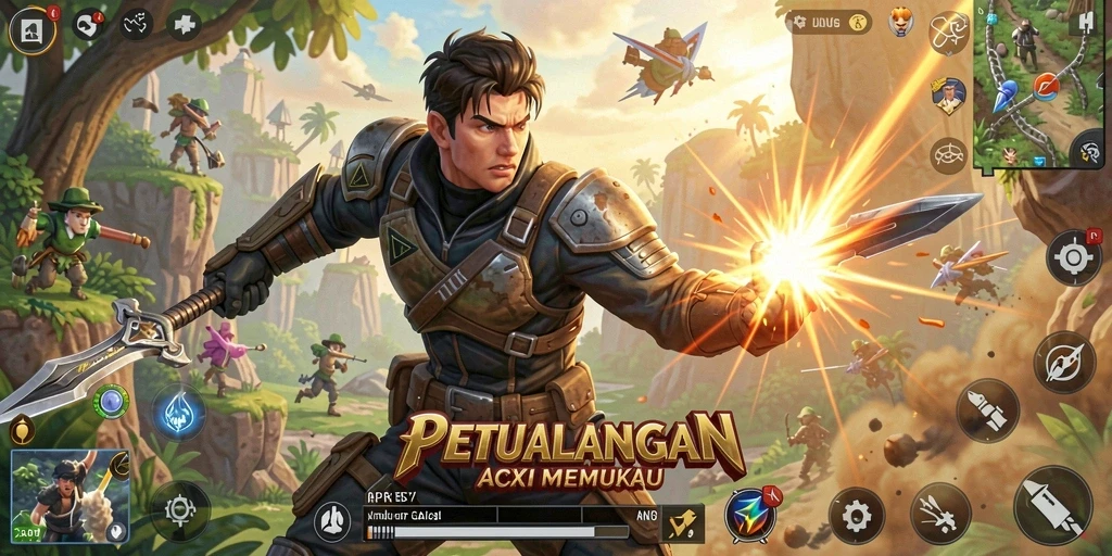 Tangkapan layar utama API77 menunjukkan aksi seru di tengah pertempuran.