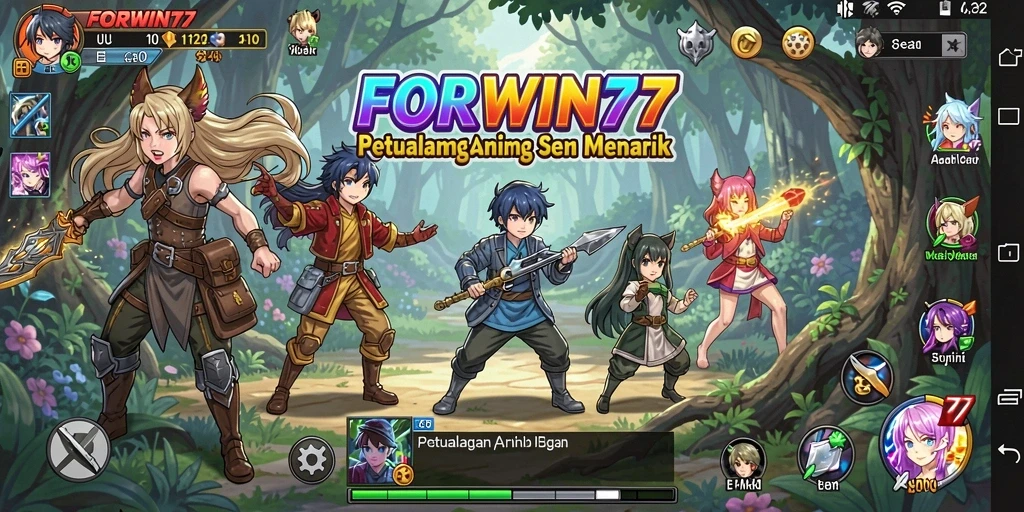 Tampilan seru dari gameplay FORWIN77 yang menghadirkan karakter Anime.