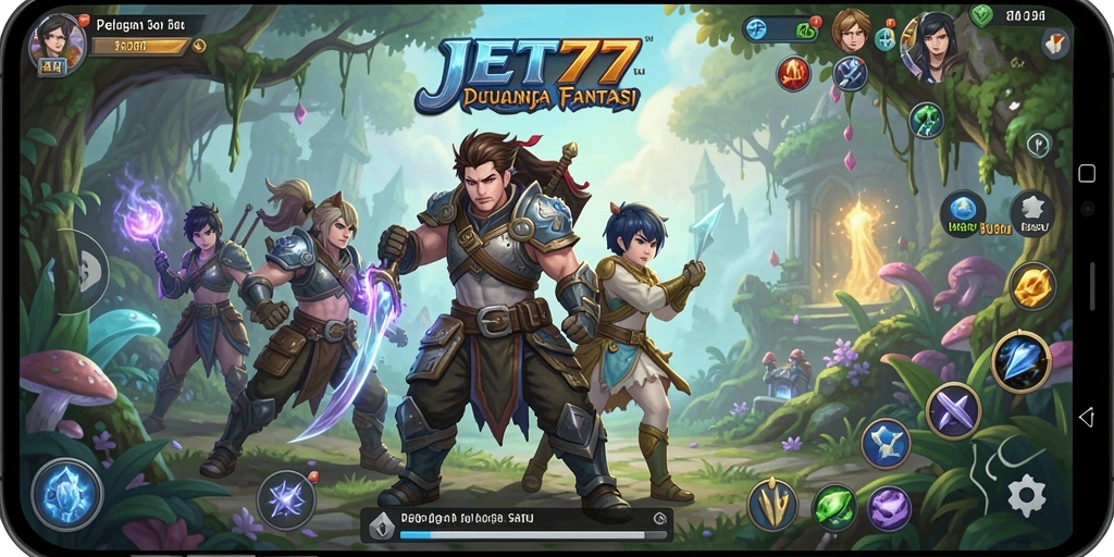 Tampilan gameplay JET77 menunjukkan pertarungan dan eksplorasi yang mendebarkan.