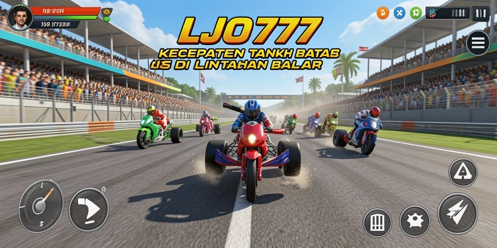 Screenshot menampilkan intense gameplay balapan di LJO777.