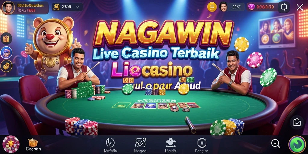 Screenshot gameplay NAGAWIN menampilkan dealer langsung dan suasana kasino yang mendebarkan.