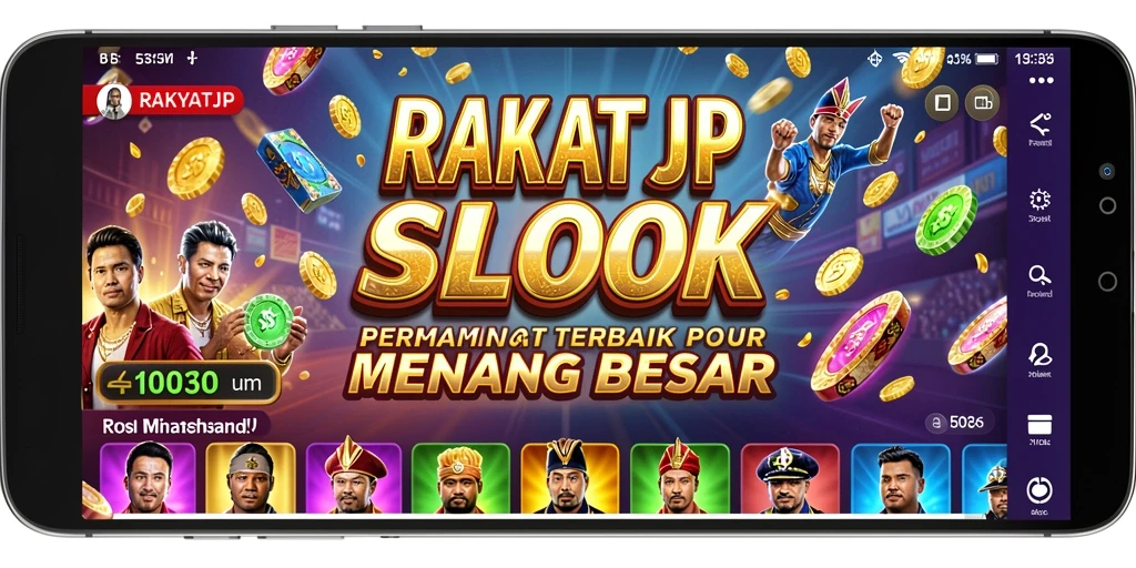 Skrinsut gameplay RAKYATJP yang menampilkan elemen slot yang menarik.